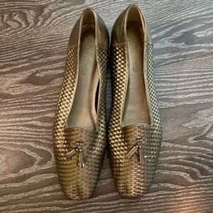 Woven Metallic Bronze Loafers with Tassel Detail